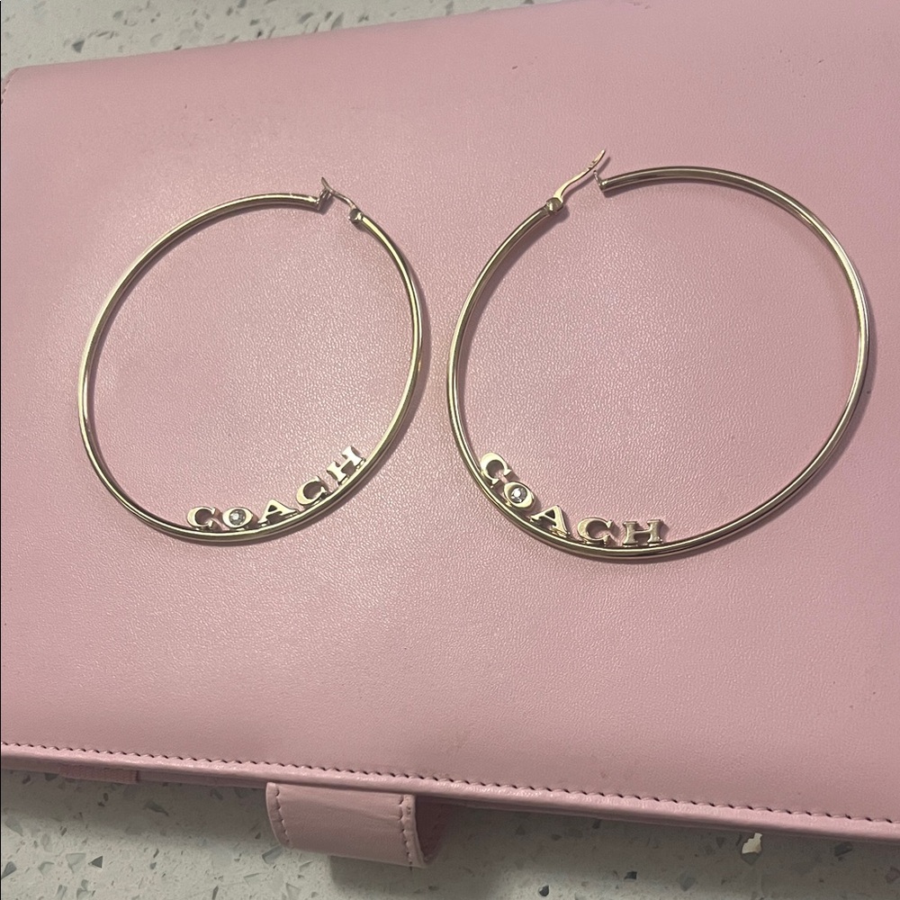 Coach Gold Logo Hoop Earrings - Picture 3 of 6